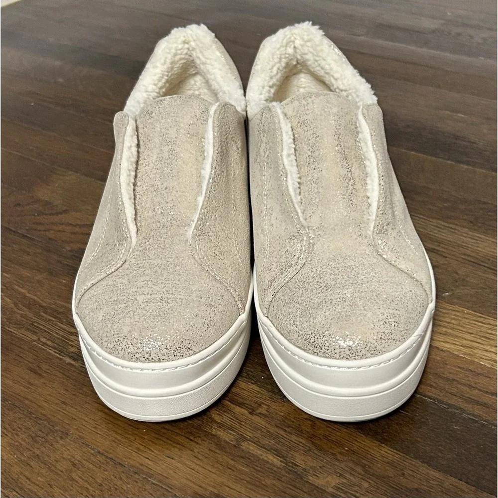 Women's‎ Platform J Slides Nada Gold Metallic Slip On Sherpa Lining Size 7.5